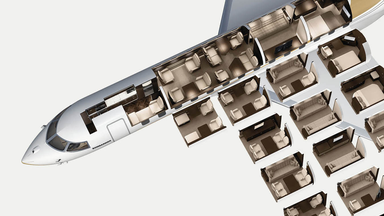 Global 7000 four-zone interior - Bombardier