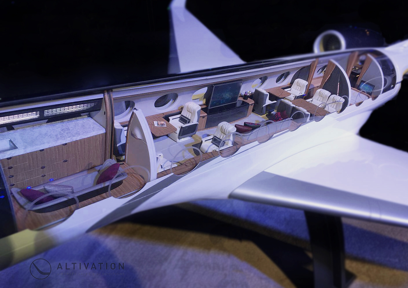 Gulfstream G700 cabin interior with floorplan