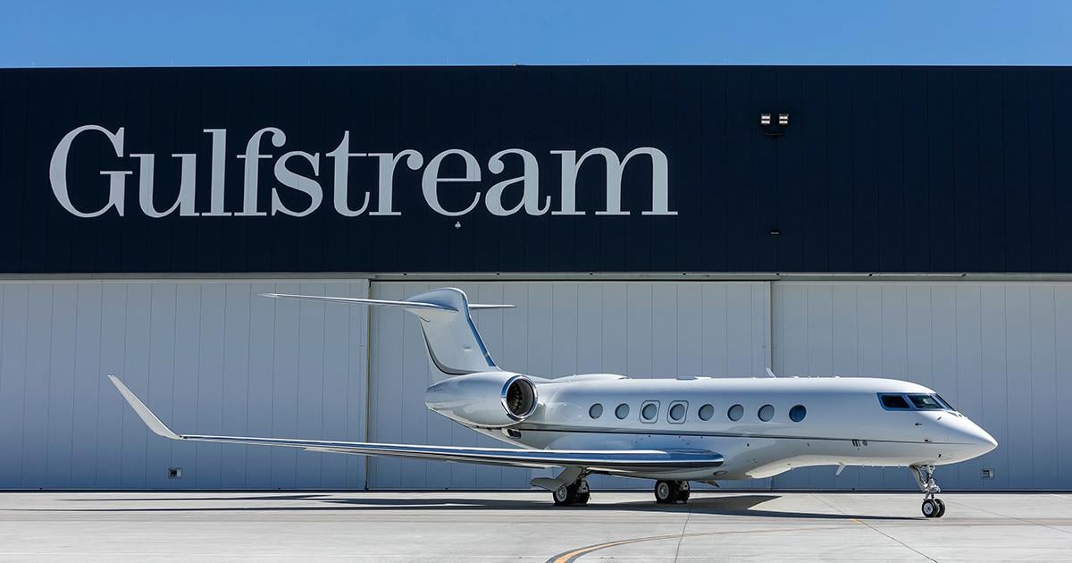Gulfstream G650 parked at the factory with starlink