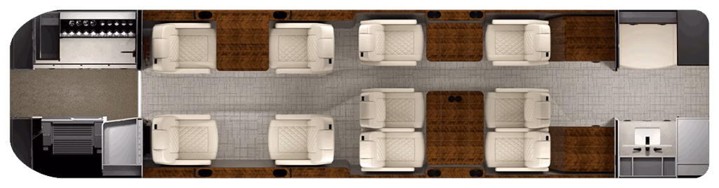 Top-down view of the Gulfstream G300 10-passenger seating interior.
