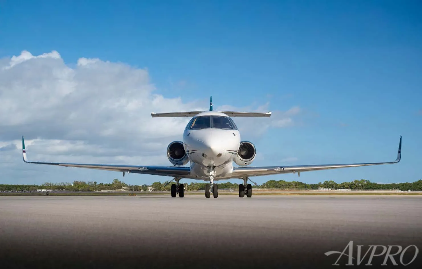 Front view of 1997 Hawker 800XP aircraft with Aviation Partners winglets