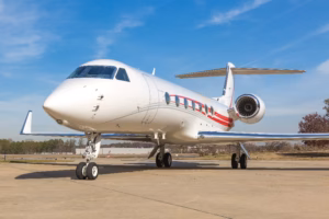 2014 Gulfstream G550 N486RW exterior front left view on ramp
