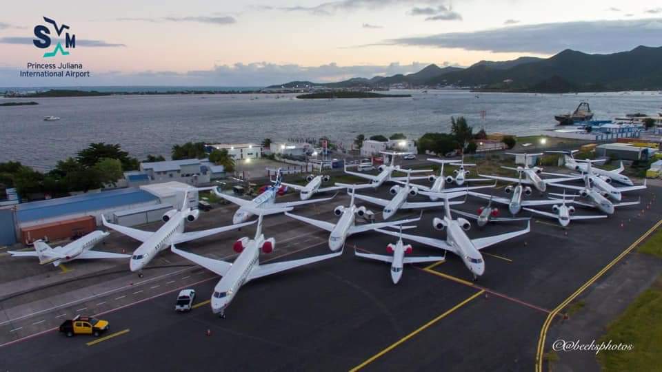 Private jets parked at the Princess Juliana International Airport in 2020.