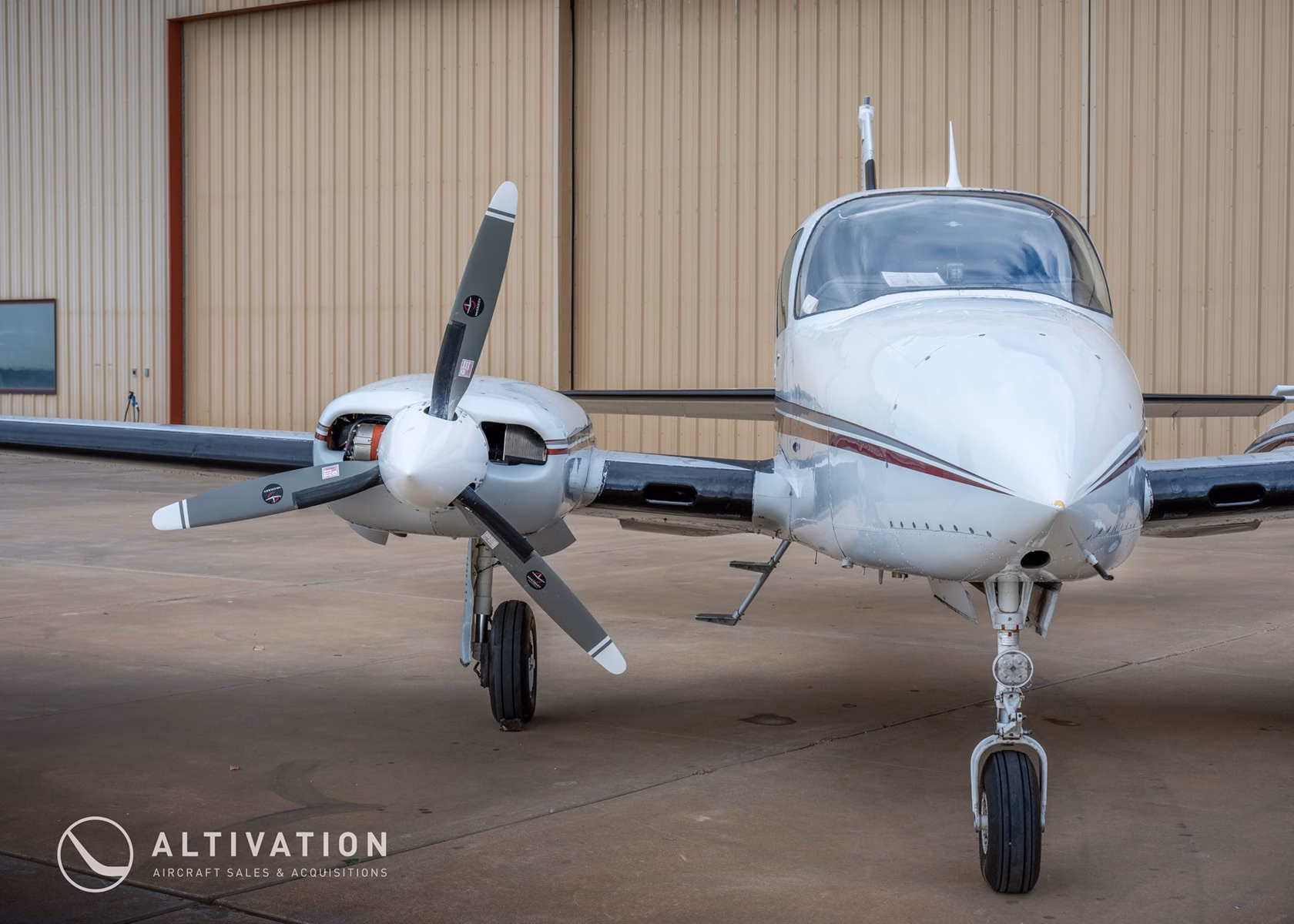 1979 Cessna T310R N2642Y front nose and propeller view
