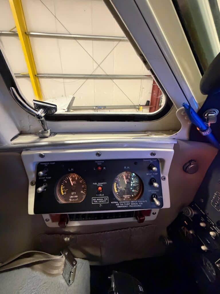 1982 Beechcraft King Air C90 cockpit fuel quantity and transfer control panel