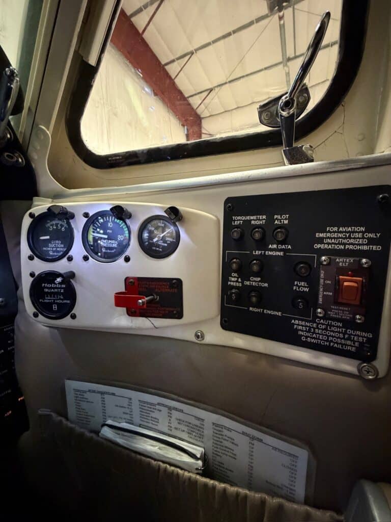 1982 Beechcraft King Air C90 cockpit side instrument and warning panel
