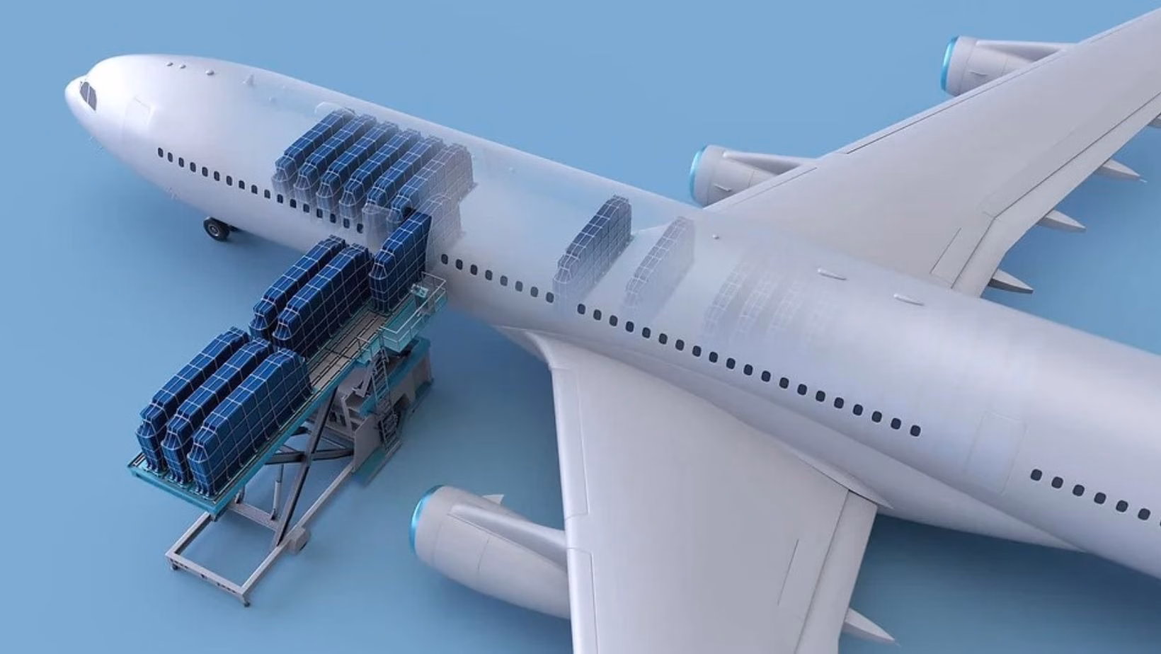 Avensis MEDIUS passenger to freighter conversion concept showing cargo loading through an existing passenger door
